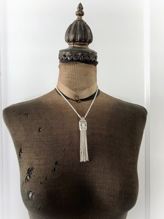 Vintage White Enamel Tassel Necklace - image 2