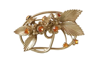 Vintage Jewelry Art Hollycraft Flower Brooch Gold Tone Pin CZ