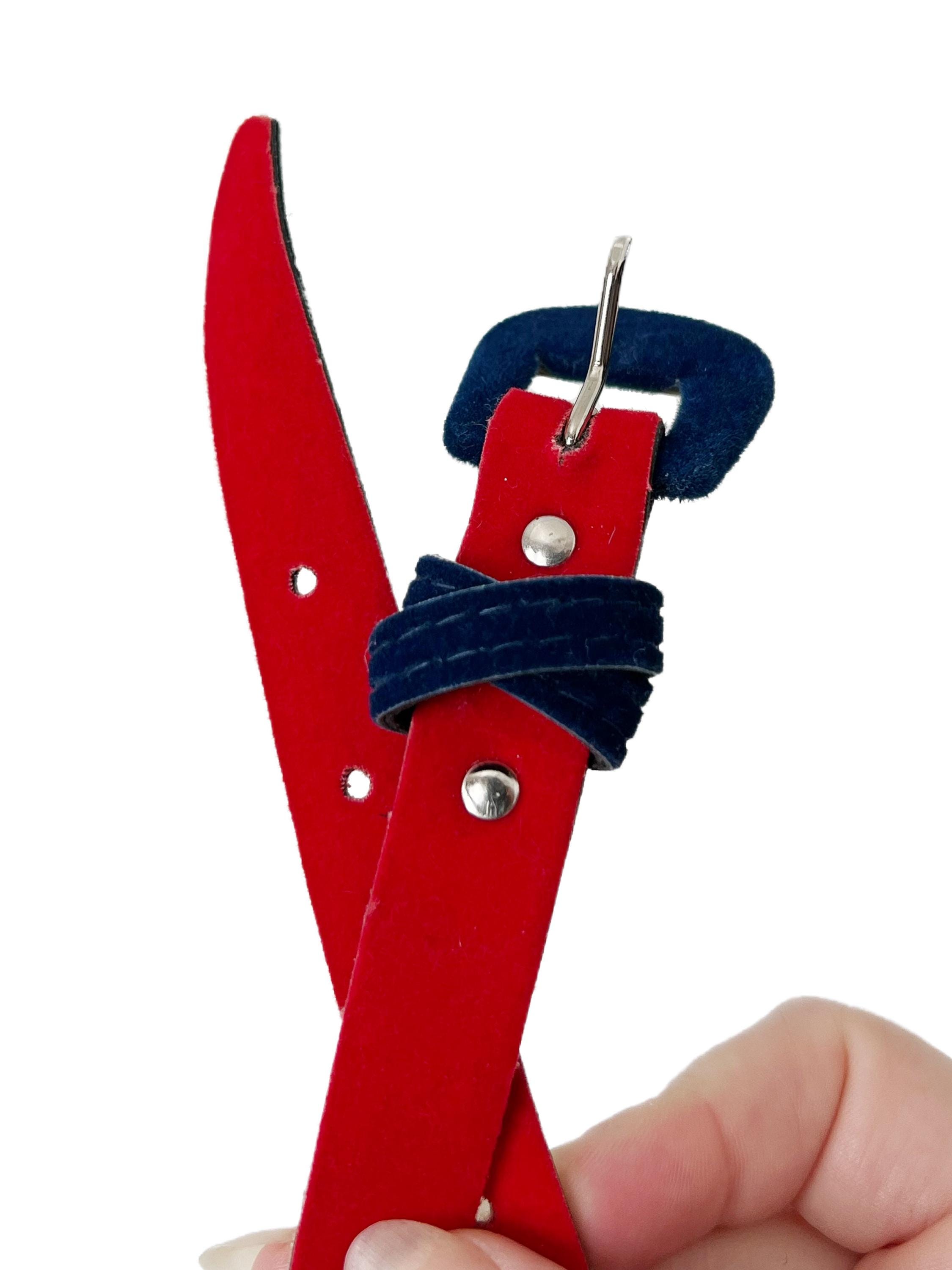 Vintage 1980s Jordache Red and Navy Blue Velvet Belt - Etsy display picture 2