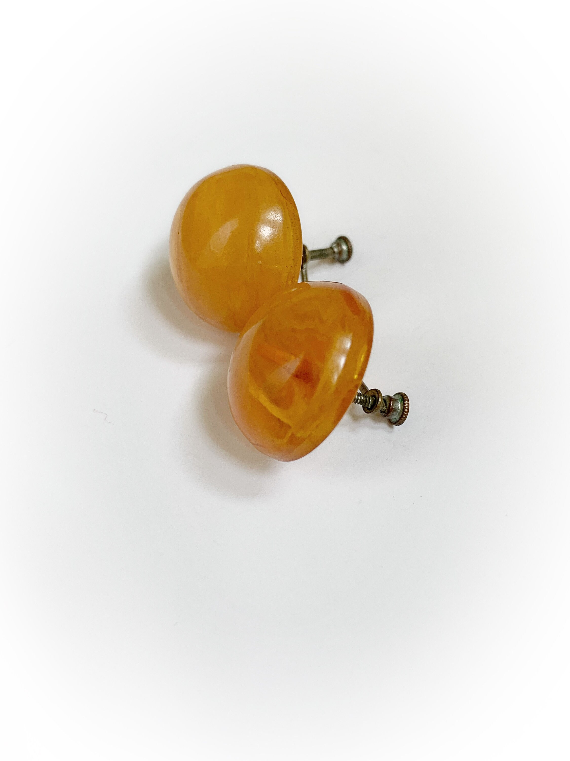 Boucles D'oreilles Vintage Années 60 - Bakélite Orange - Fermoir Clips - France