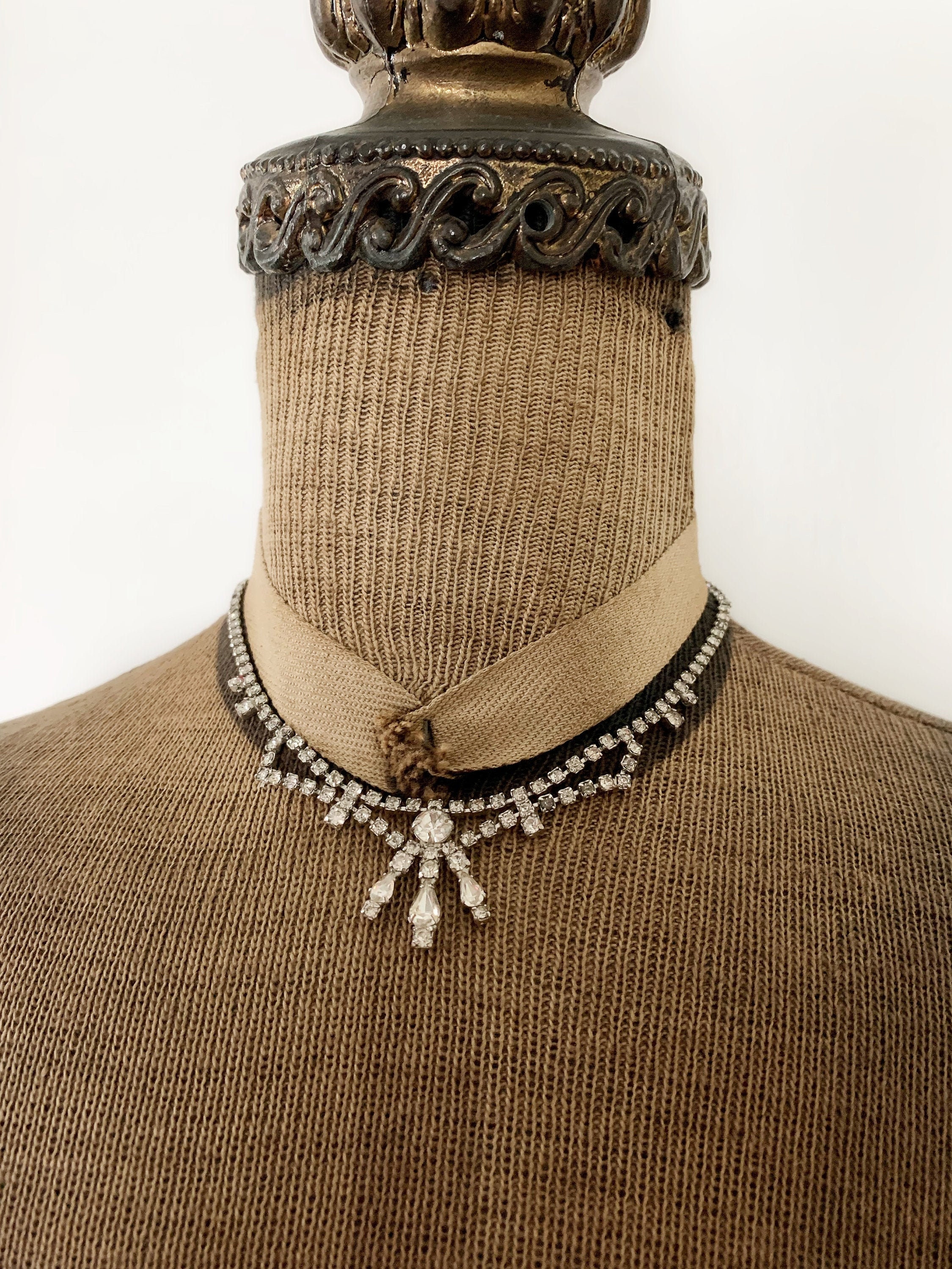 Vintage Rhinestone Choker Necklace Round and Teardrop Cut Etsy UK