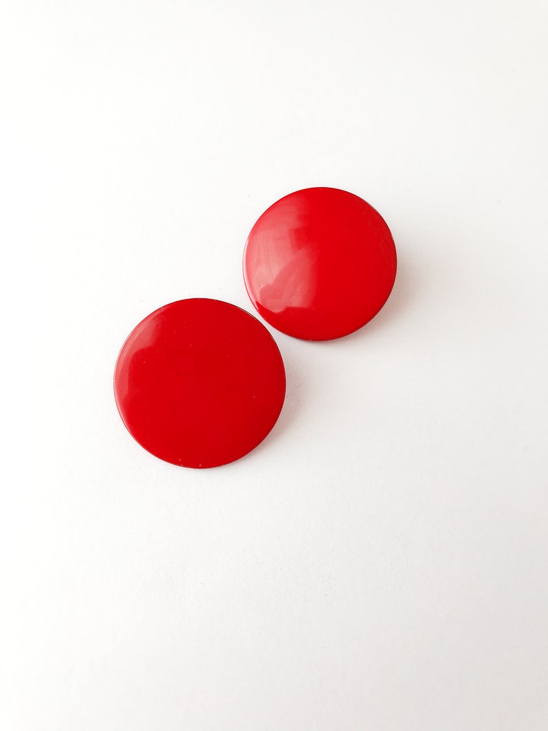 Vintage Red Enamel Earrings Clip On