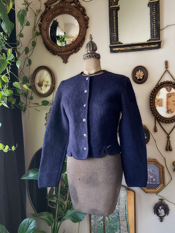 Vintage 1980s Geiger Navy Blue Cardigan Sweater