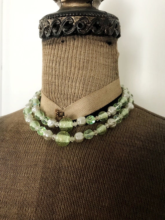 Vintage Double Strand Light Green Plastic Bead Ch… - image 1