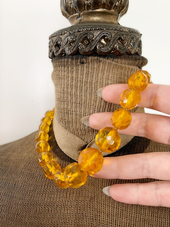 Vintage Bakelite Translucent Yellow Faceted Bead … - image 2