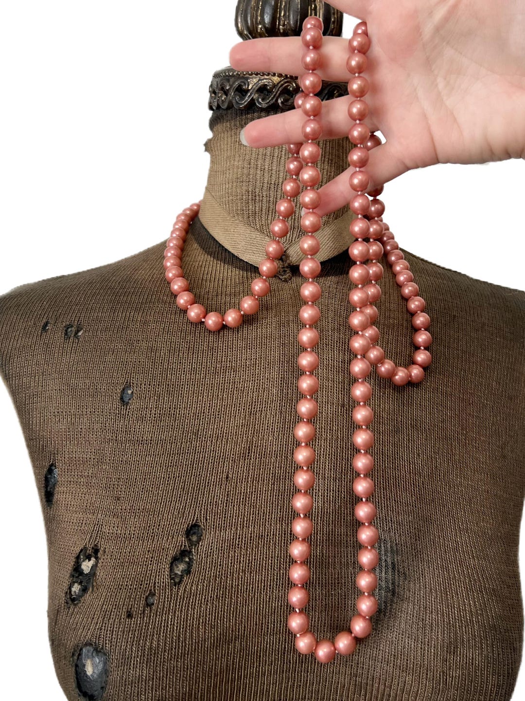 Vintage Alexis Kirk Pink Faux Pearl Flapper Length Beaded Necklace