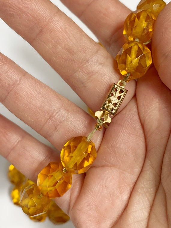 Vintage Bakelite Translucent Yellow Faceted Bead … - image 3