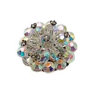 Vintage Aurora Borealis Beaded Brooch with Rhinestones