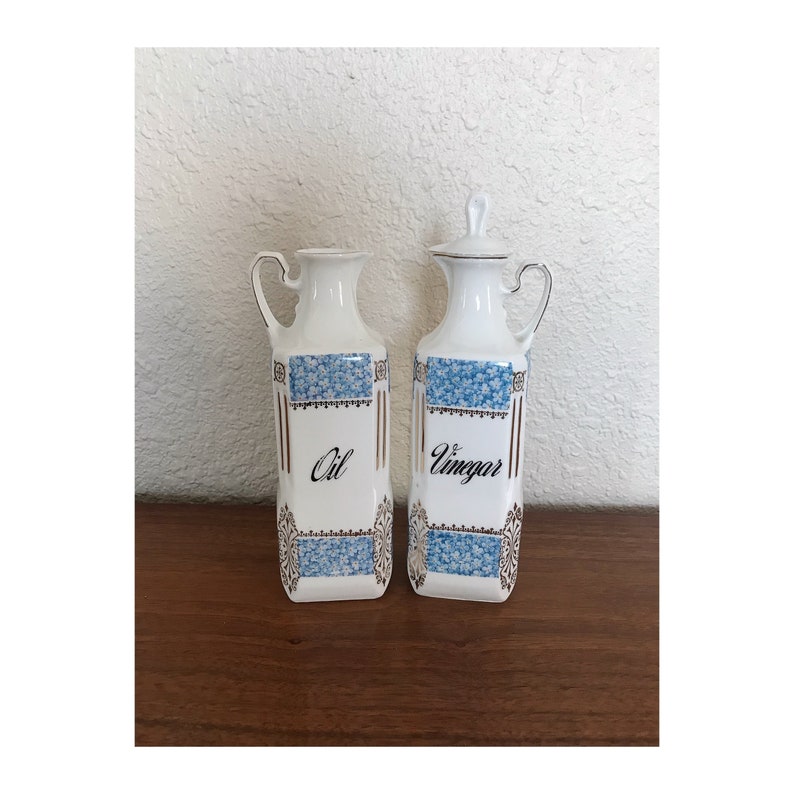 Vintage Czechoslovakia Oil and Vinegar Porcelain Ceramic Serving Cruet Set image 2