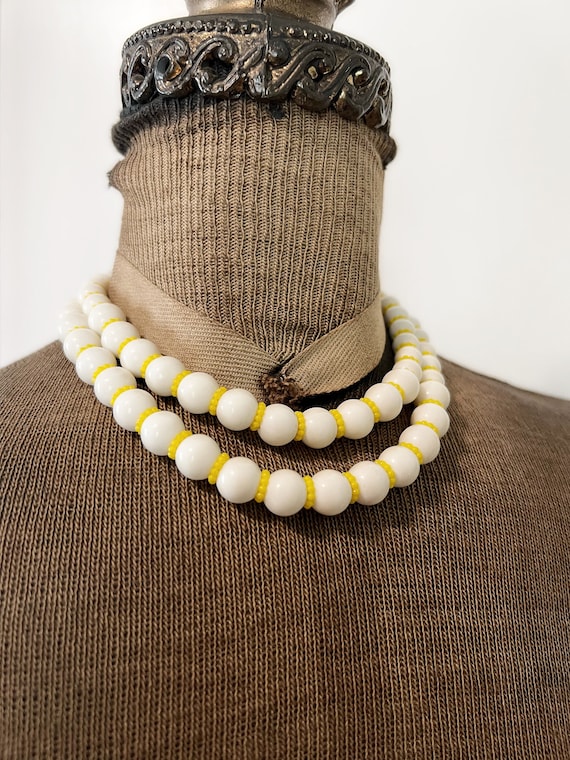 Vintage Hong Kong White and Yellow Plastic Bead D… - image 1