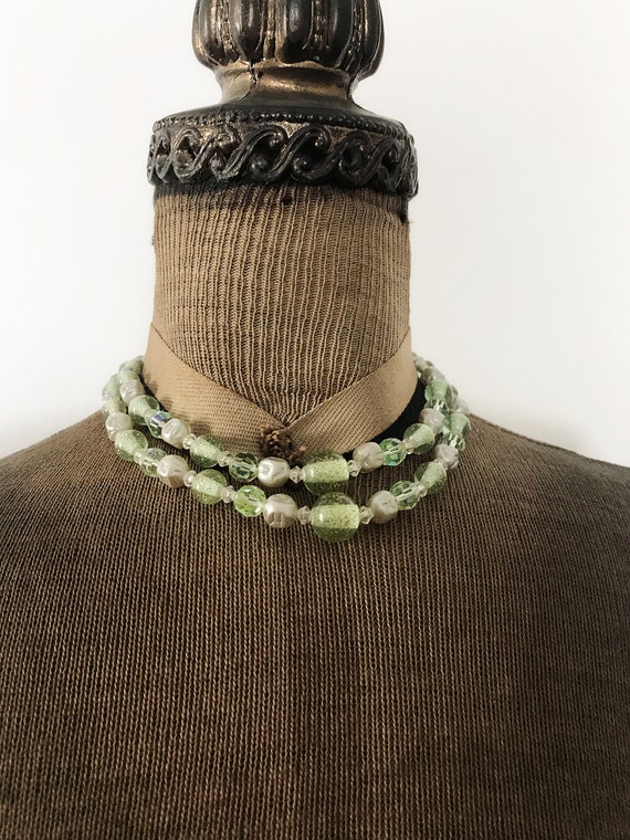 Vintage Double Strand Light Green Plastic Bead Ch… - image 2