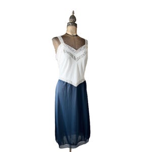 Vintage Kayser White and Navy Blue Nylon Slip