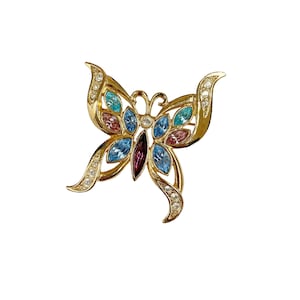 Vintage Blue Purple and White Rhinestone Butterfly Brooch