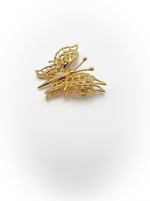 Vintage Monet Gold Tone Metal Butterfly Brooch - image 3