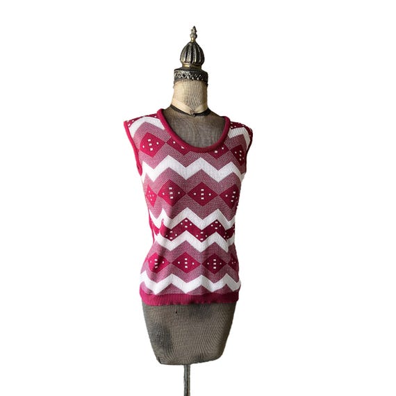 Alden, Vintage 1970's Alden's Fashions Diamond and Zig Zag Pullover Vest