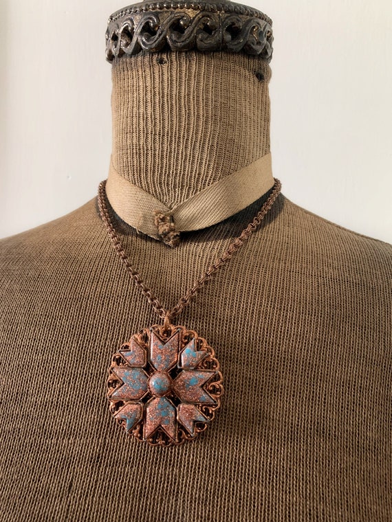 Vintage Copper Lucite Confetti  Southwest Pendant 