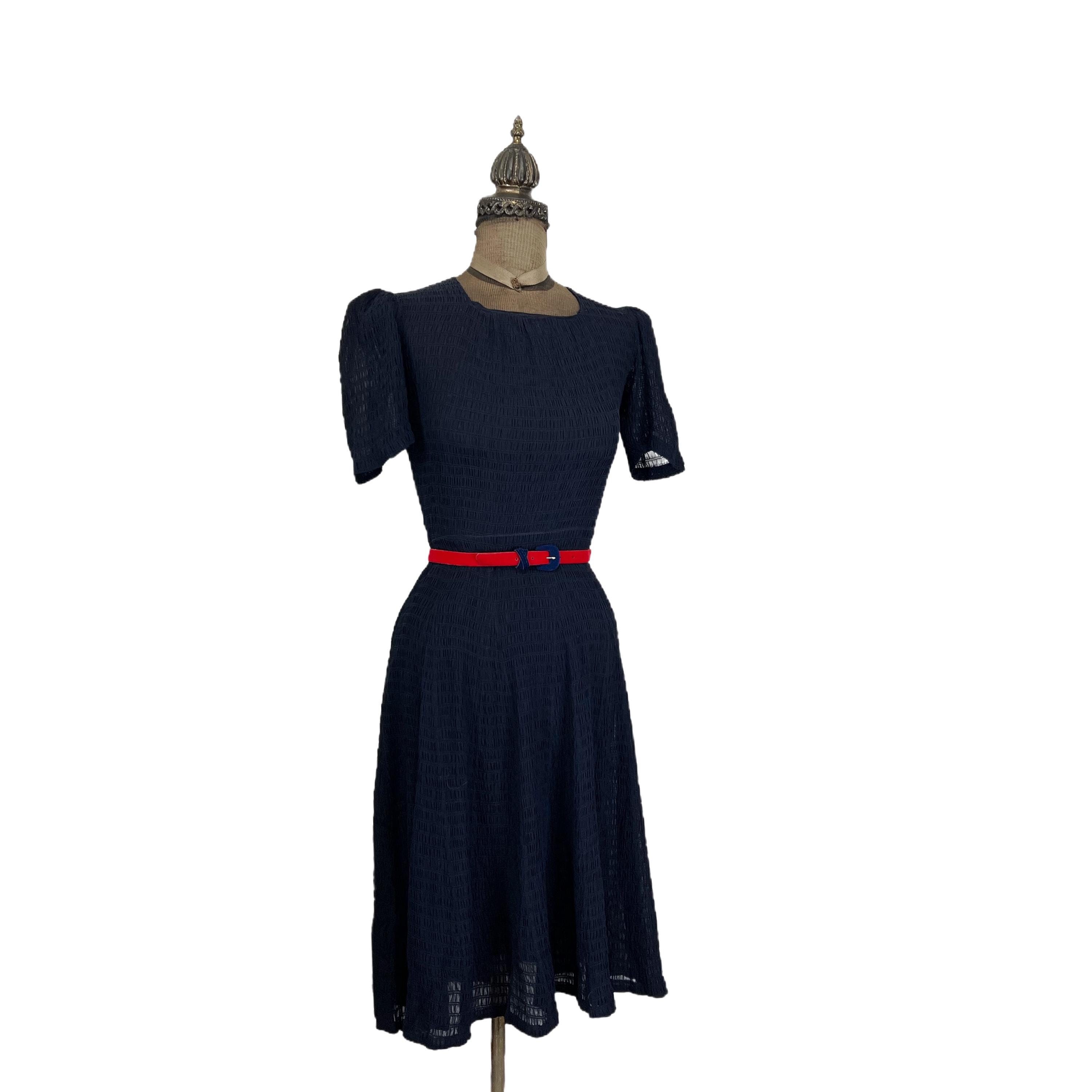 Vintage 1940s Navy Blue Sheer Dress