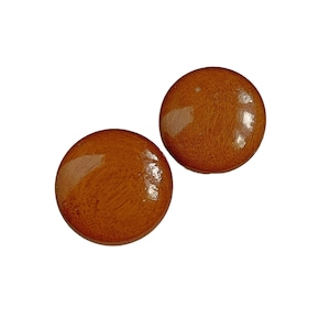Vintage Lacquered Brown Wooden Disc Clip On Earrings