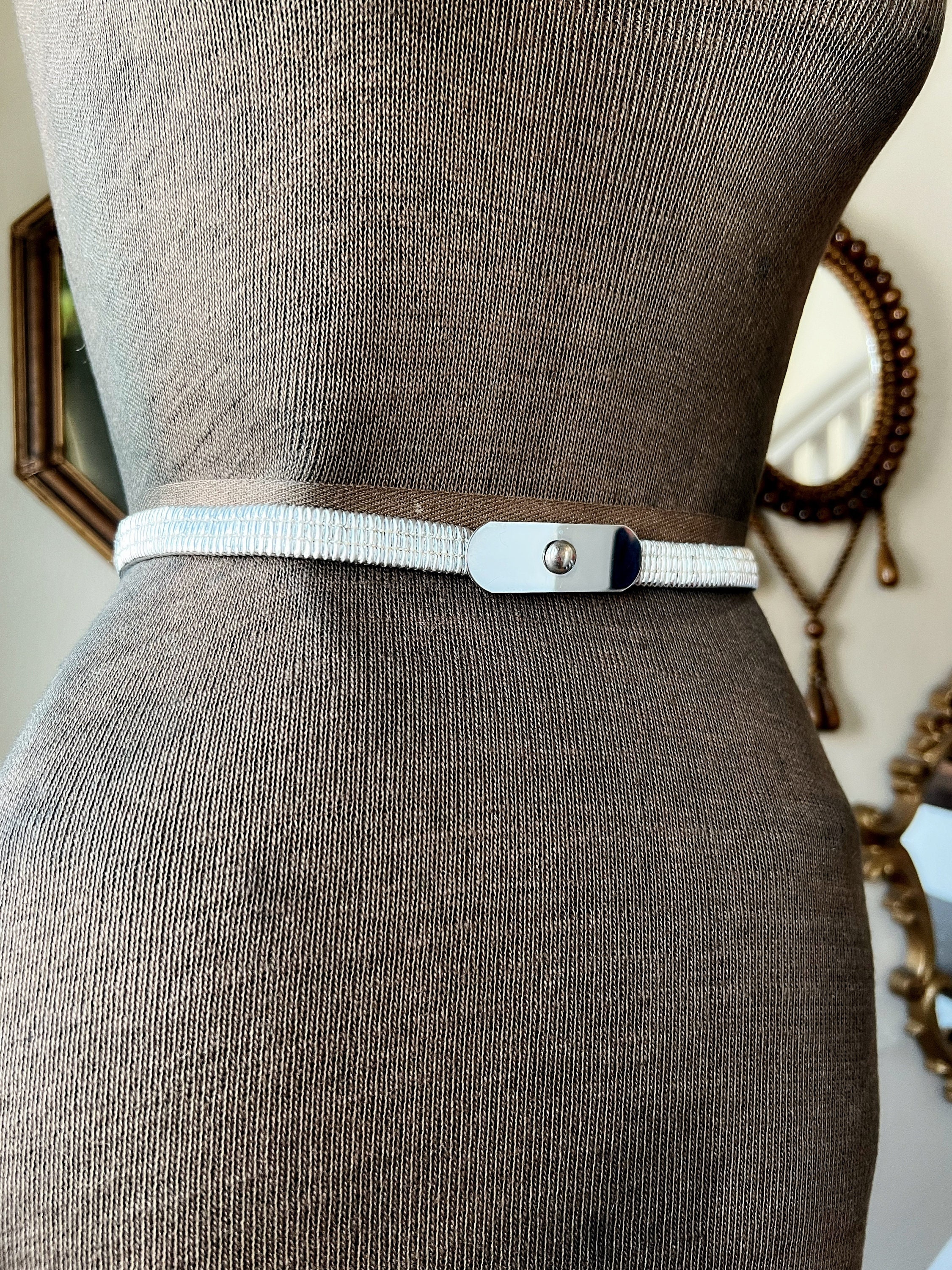 Vintage Silver Vinyl Elastic Belt With Oval Hook Buckle - Etsy