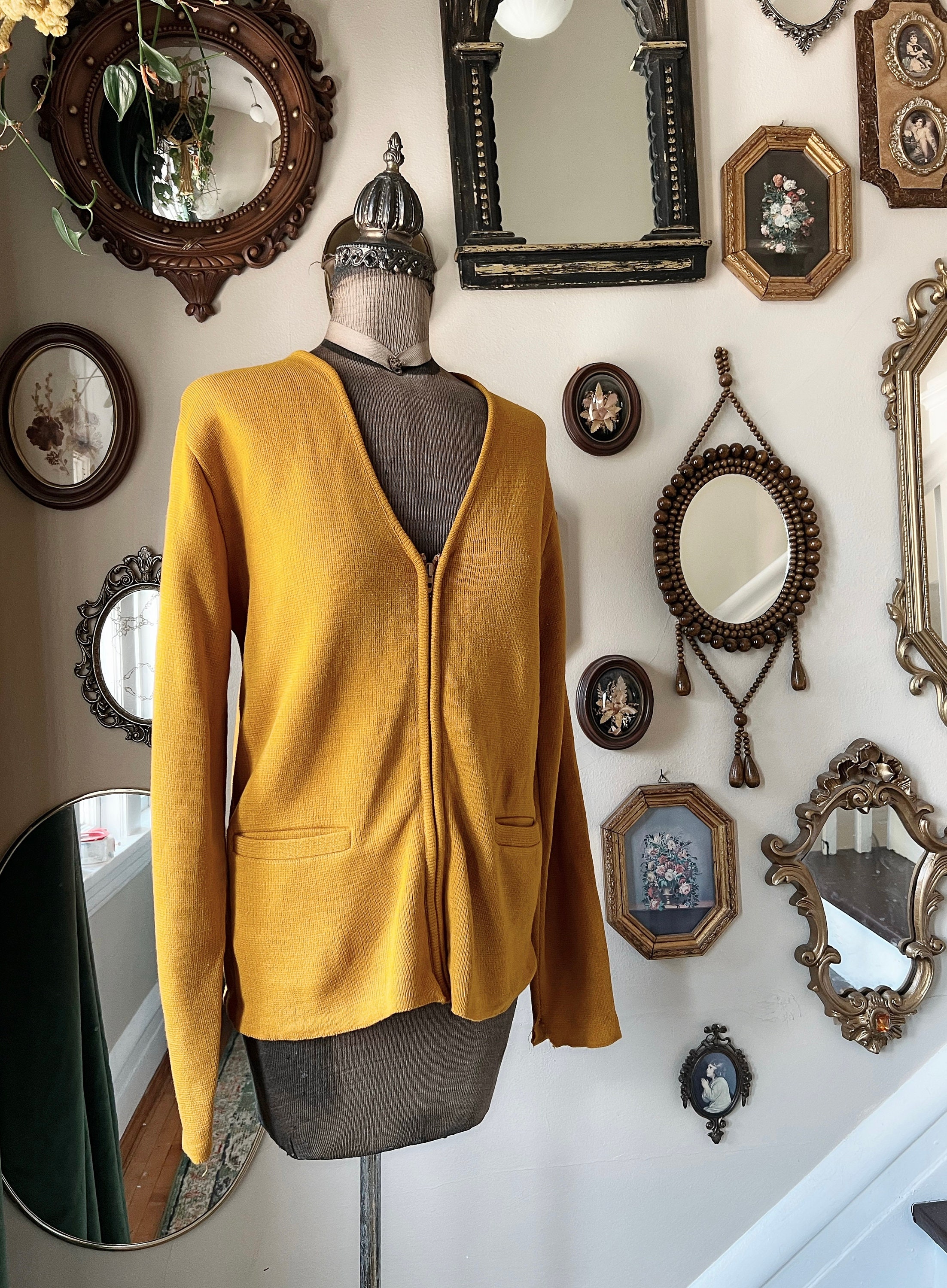 トップス 60s Sportswear Swiching Cardigan Vintage 1970s Brentwood Sportswear Mustard Yellow Zip up
