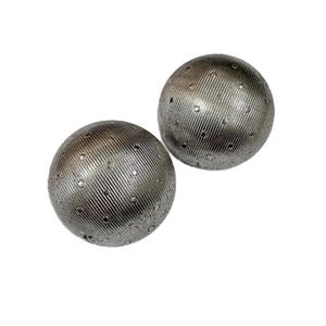 Vintage Marino Silver Tone Metal Stripes and Spots Dome Clip On Earrings