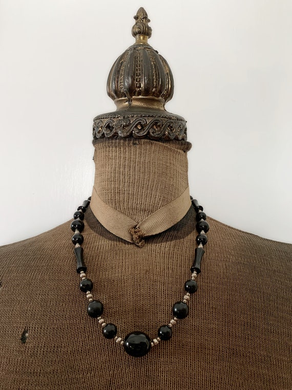 Vintage Black and Silver Plastic Beaded Necklace - image 2