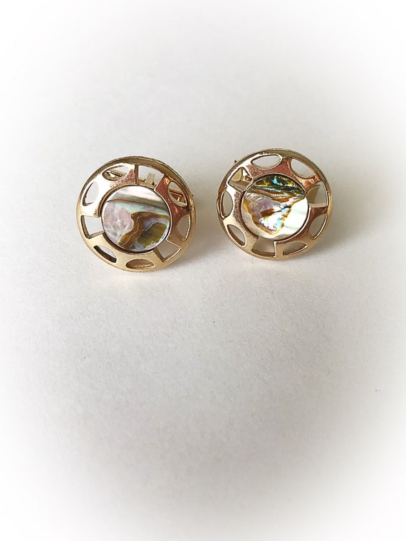 Vintage Swank Abalone Cuff Links  Gold Tone Metal 