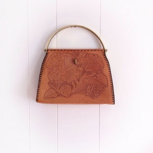 Vintage Tooled Leather Purse Flowers and Monogram Handbag