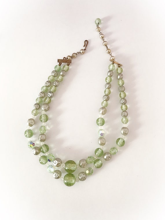 Vintage Double Strand Light Green Plastic Bead Ch… - image 3