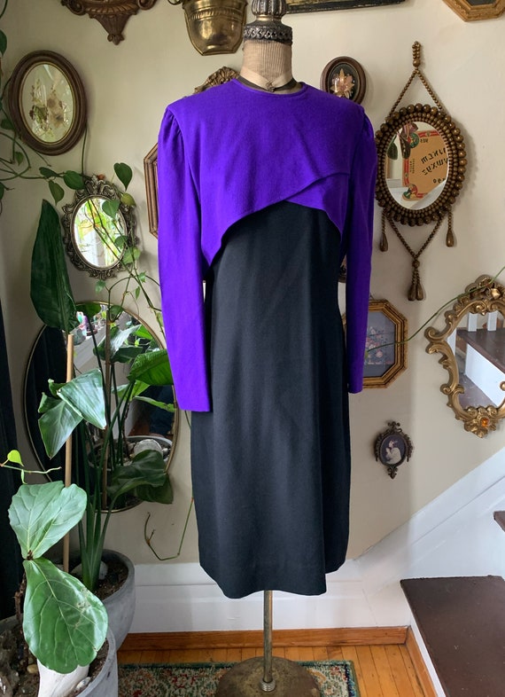 Vintage 1980s Adele Simpson Purple and Black Wool… - image 3