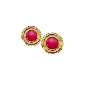 Vintage 1990s Carol  Dauplaise Fuchsia Pink and Gold Tone Metal Clip On Earrings
