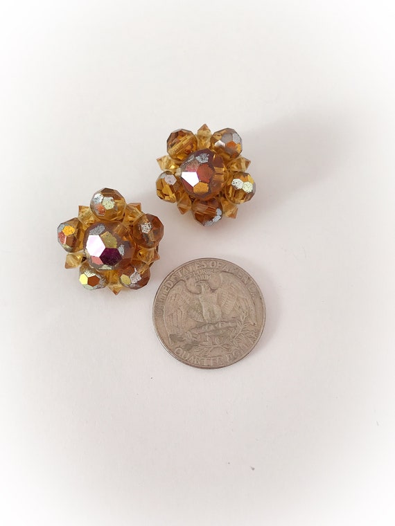 Vintage Crystal Amber Orange Iridescent Faceted B… - image 5