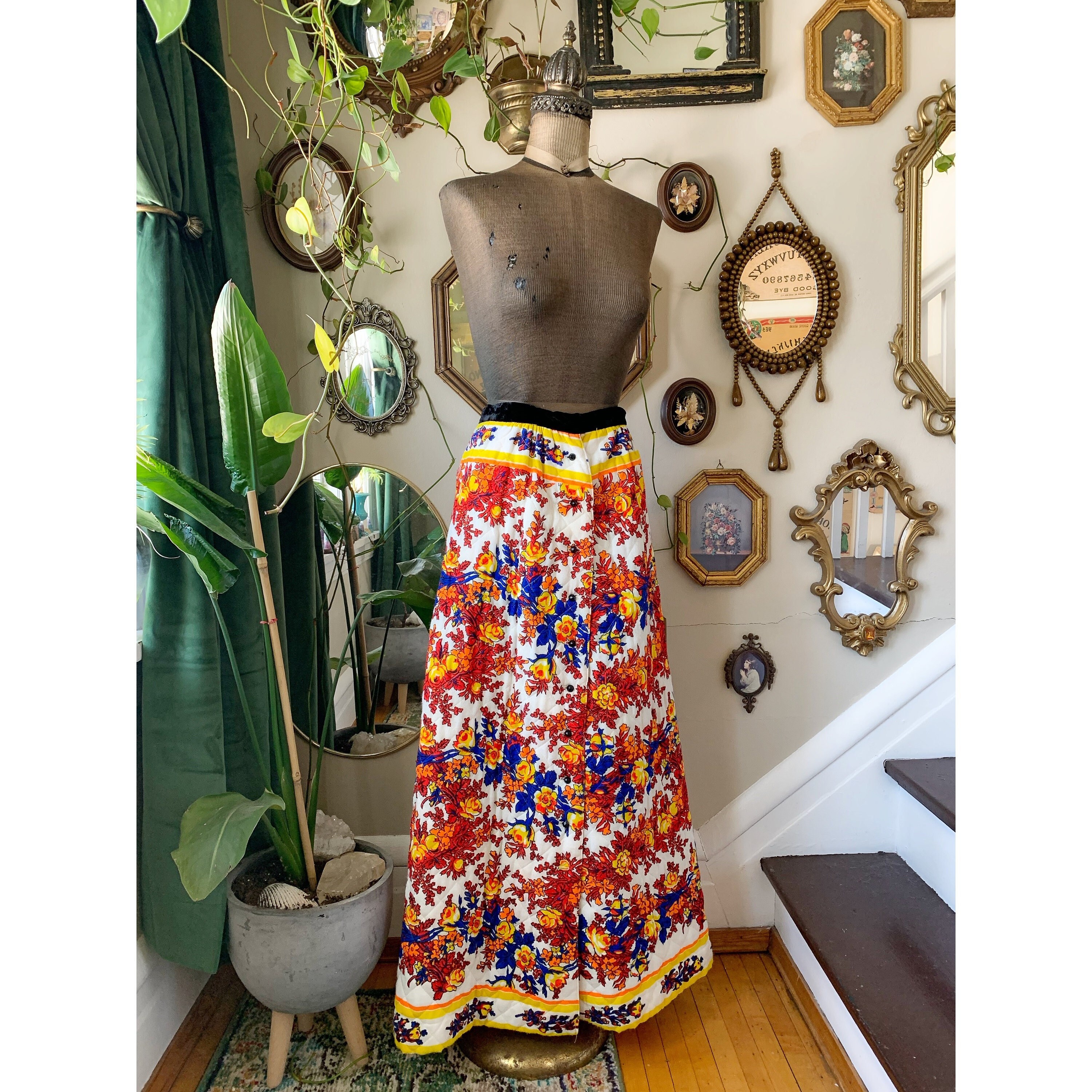 france vintage flower quilting skirt.