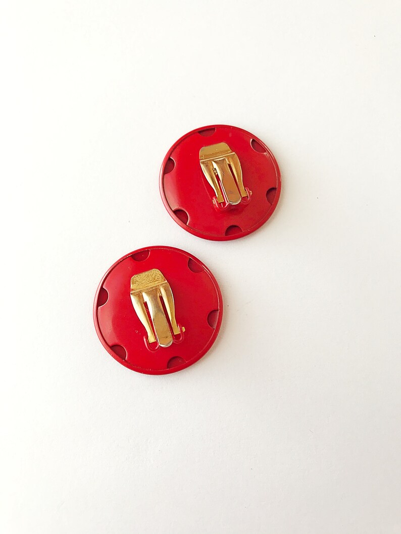 Vintage Red Enamel Earrings Clip On