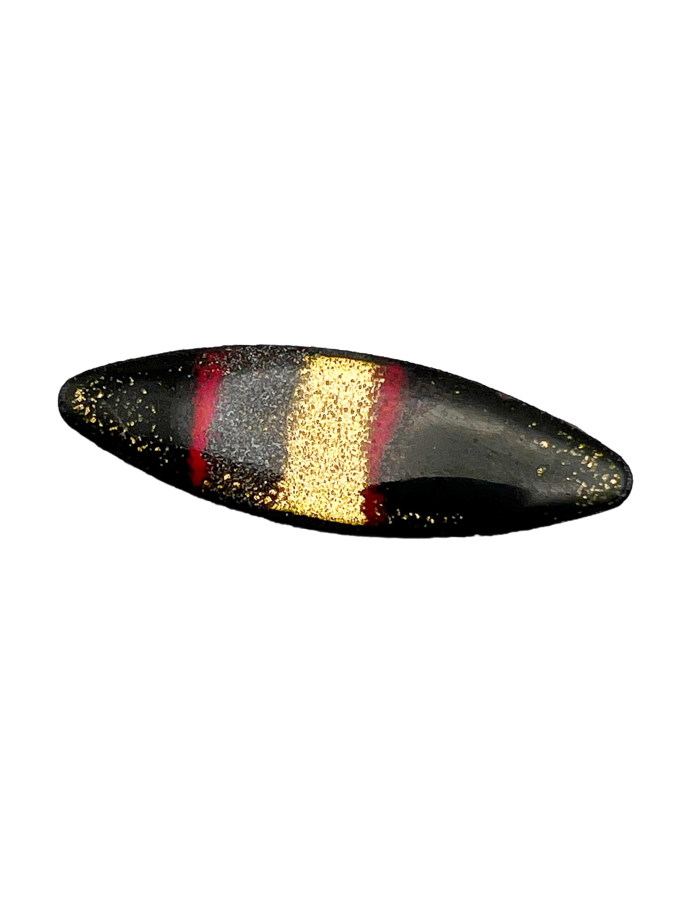 Pince à Cravate Vintage Ovale émaillée - Rayures Rouge Et Noir - Doré - Occasion
