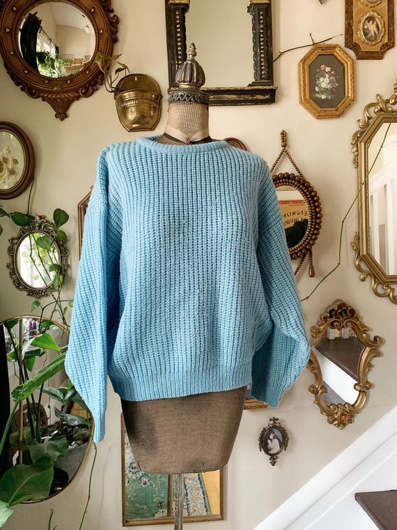 Vintage 1980s Acrylic Sky Blue Sweater Size Large - image 1