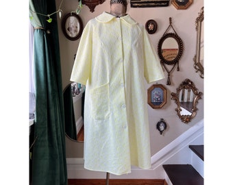 Vintage 1970s Polyester House Robe Neon Yellow and White