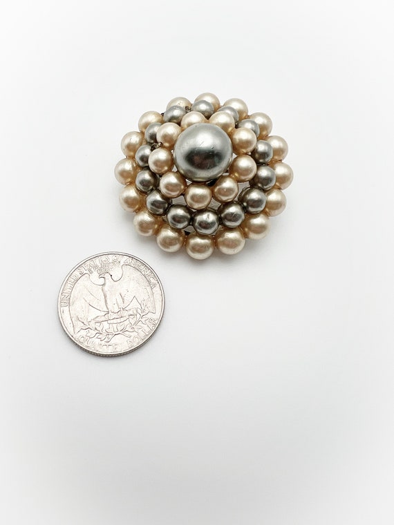 Vintage Faux Pearl Beige and Charcoal Brown Dome … - image 2