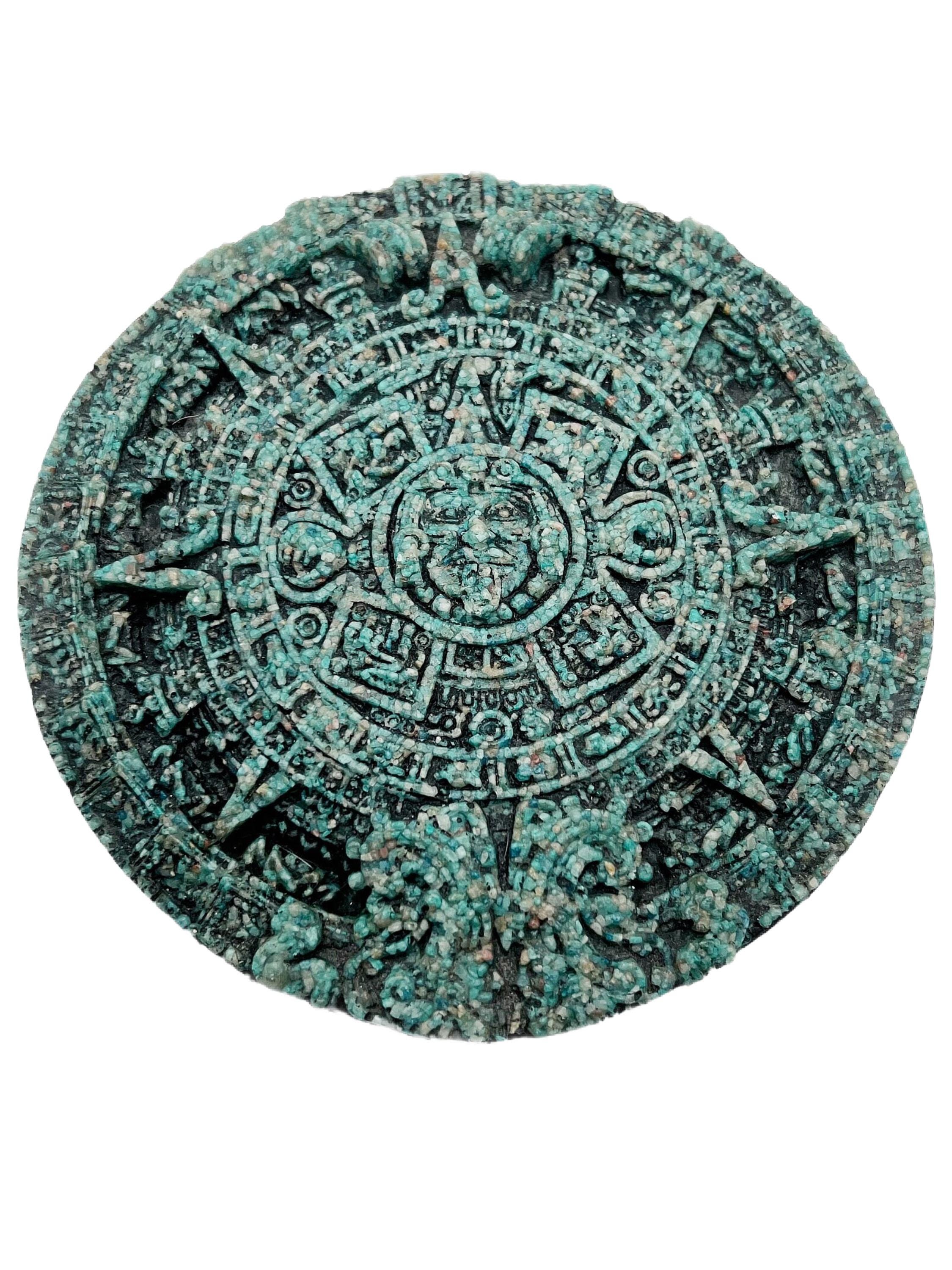 メキシコの壁飾り　日時計表 Vintage Turquoise Gravel Aztec Calendar Wall Hanging - Etsy