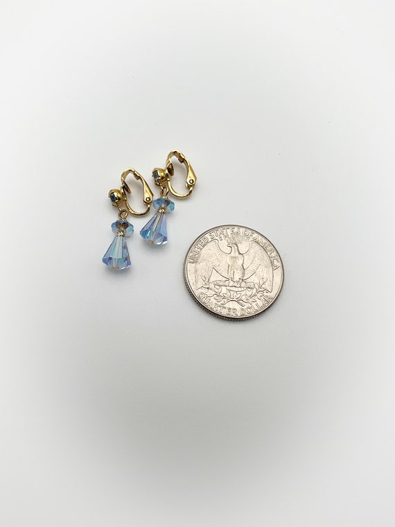Vintage Light Blue Rhinestone Clip On Earrings wi… - image 4