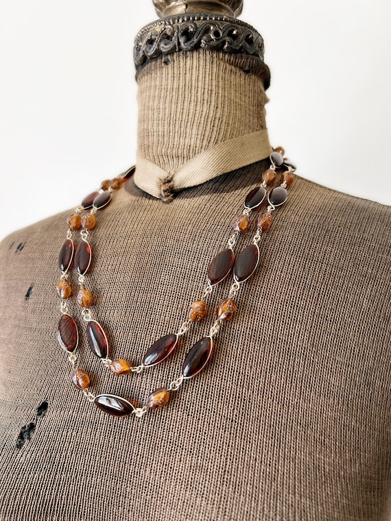 Vintage West Germany Double Strand Brown Transluc… - image 1