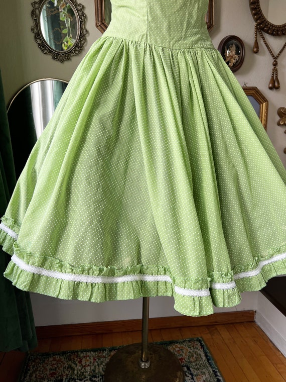 Vintage 1960s Swiss Dot Lime Green Square Dancing… - image 5