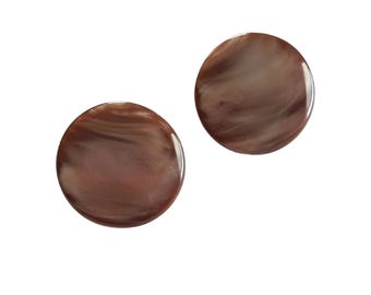 Vintage Brown Marbled Moonglow Lucite Disc Earrings Clip On