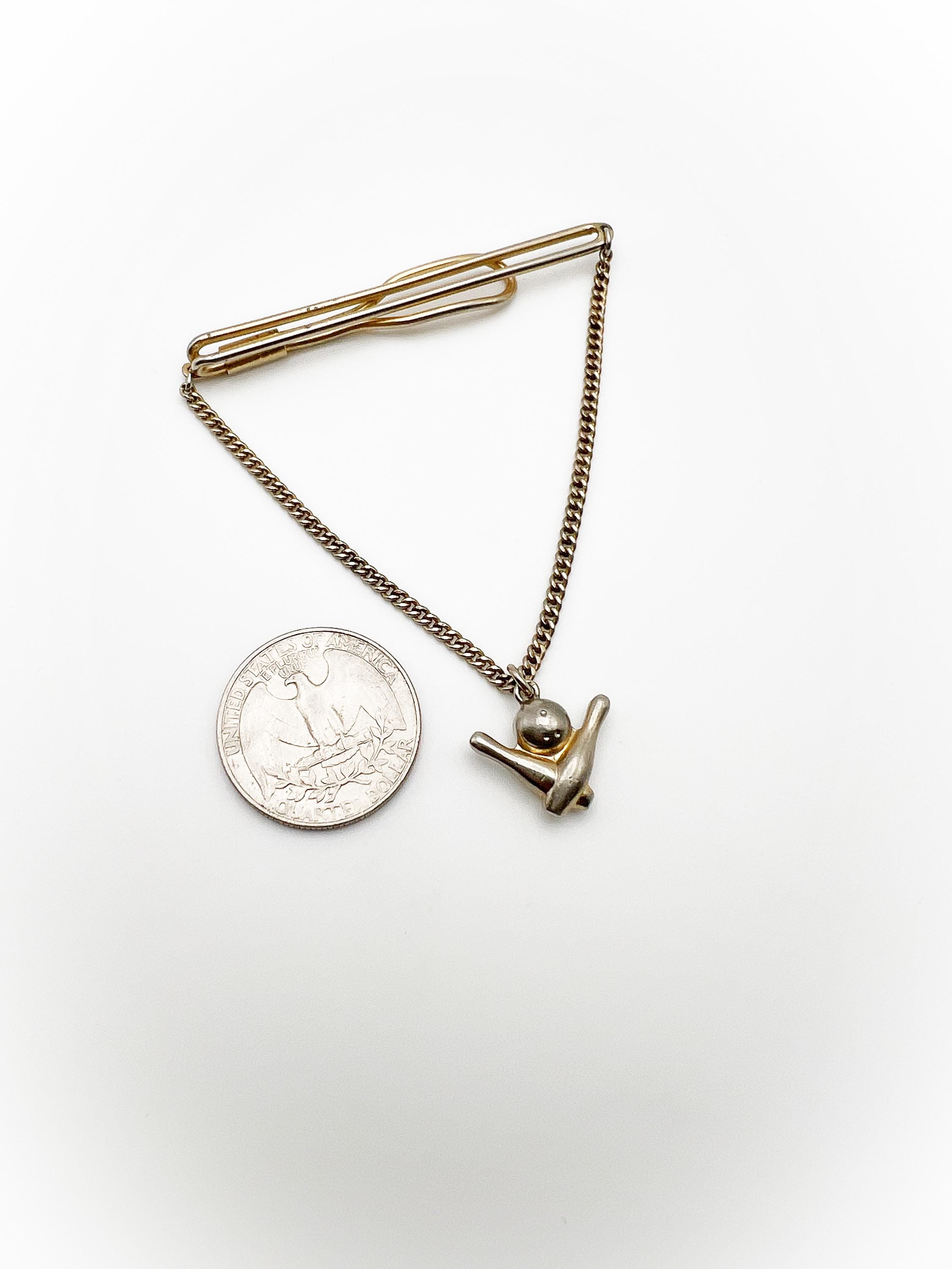 Clip De Cravate Vintage Bowling - Épingles Et Boule De Bowling En Ton Or, Pour Homme