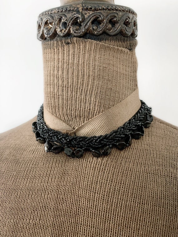 Vintage Black Beaded Choker Necklace 