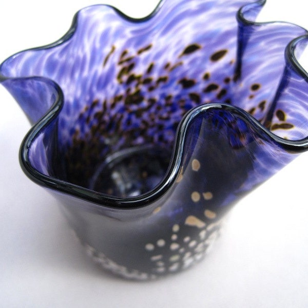 Wavy Vase purple and tan Artisan Hand Blown Glass