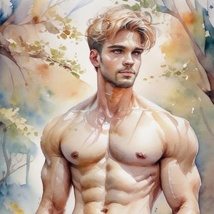 DANNY - Male Body Art Painting, Muscle Artwork, Watercolor Print