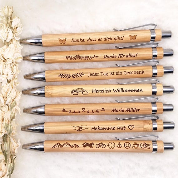 Personalisierter Bambus-Kugelschreiber mit Gravur – Abschiedsgeschenk, Hochzeit, Gastgeschenk, Name, Geschenkidee
