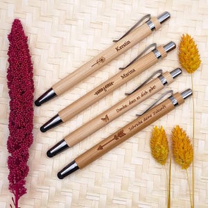 Holz-Touchpen-Kugelschreiber aus Bambus mit individueller Wunschgravur, Geschenk, Gastgeschenk, Hochzeit Stift mit Name