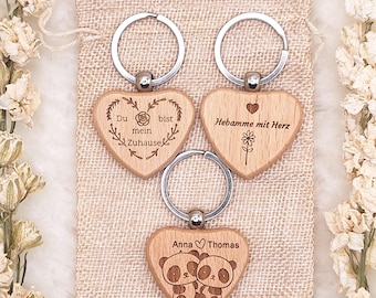 Personalized heart-shaped wooden keychain – with custom engraving. Romantic gift, Valentine's Day, small token, thank you